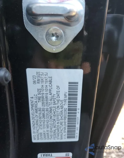 2024 Honda Odyssey Touring из США, поврежденный, VIN 5FNRL6H81RB002382